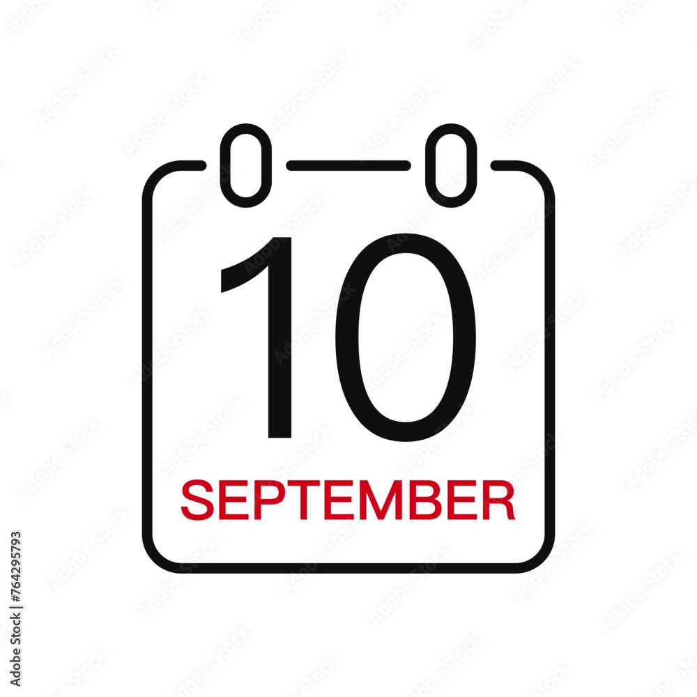 September 10 date on the calendar, vector line stroke icon for user interface. Calendar with date, vector illustration. September 10 date on the calendar, vector line stroke icon for user interface. Calendar with date, vector illustration.