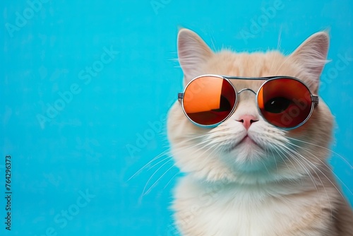 funny smile cat with sunglasses and copy space - generative ai