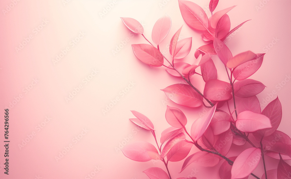 Abstract minimal pink background with pink plant leaves