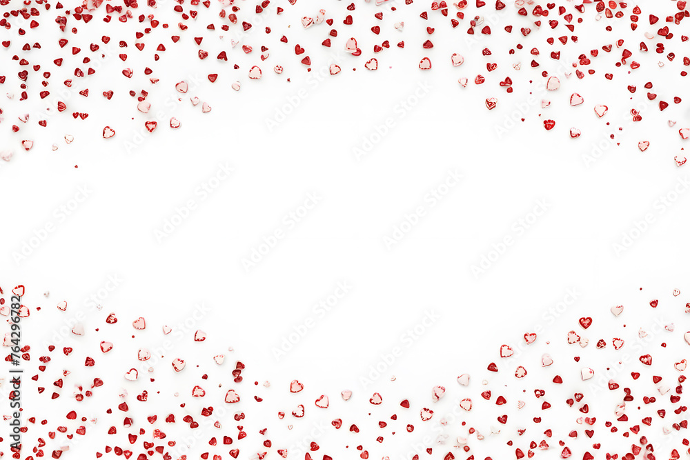 Valentine's day background with red and white hearts on white