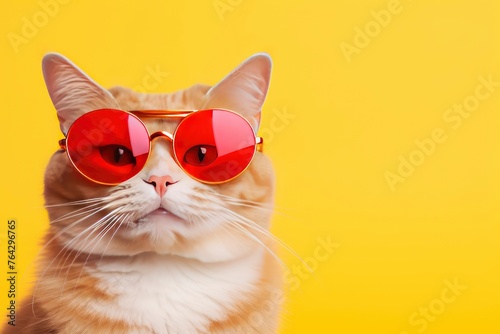 funny smile cat with sunglasses and copy space - generative ai © Nia™