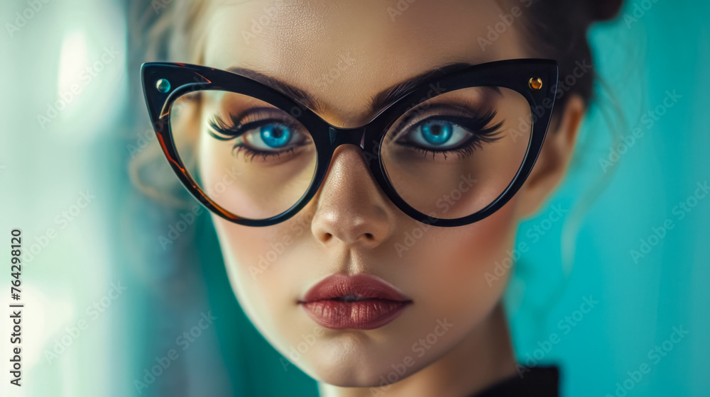 Striking blue eyes behind large black glasses Striking blue eyes behind large black glasses