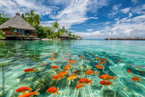 Tropical paradise with clear waters and vibrant marine life.