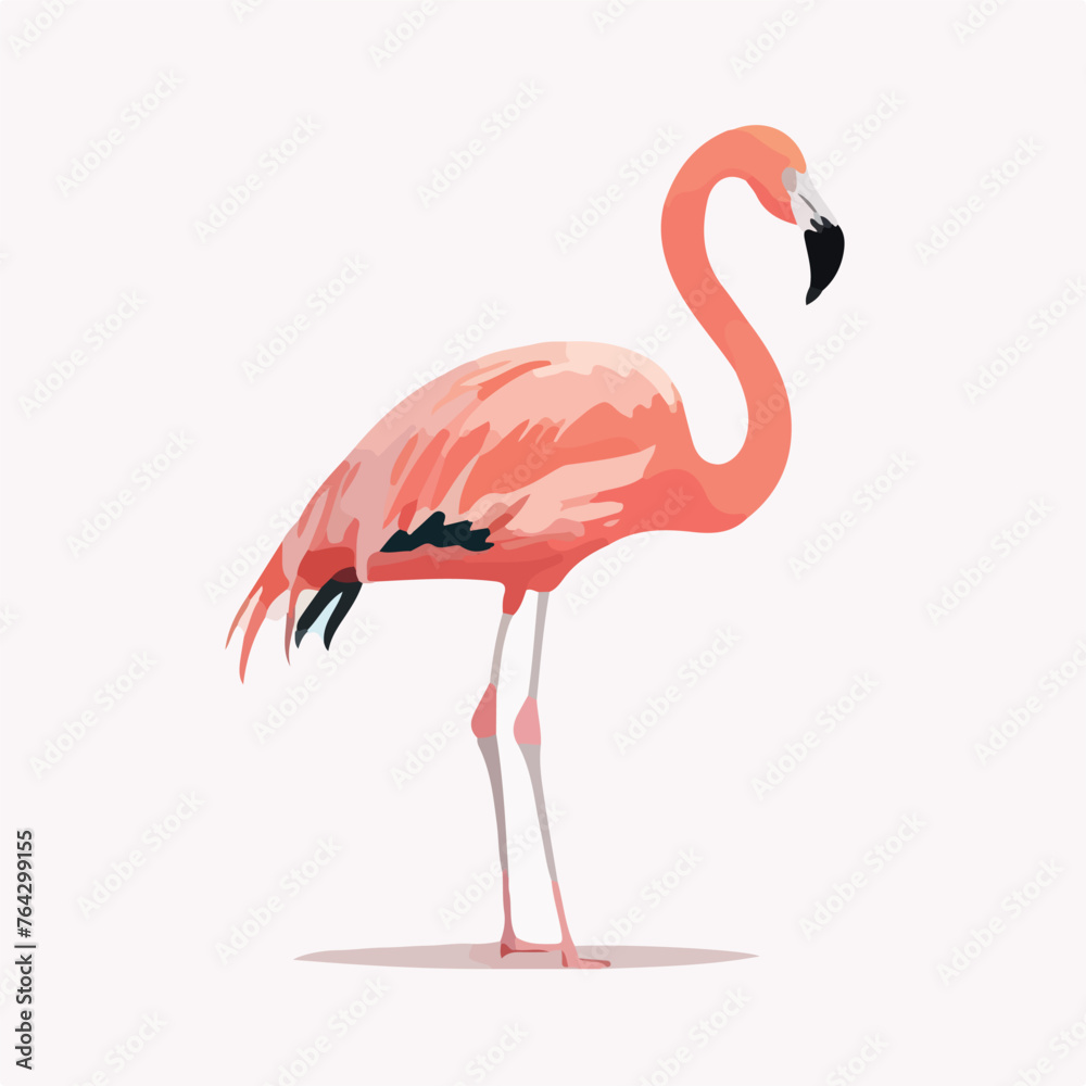 Flamingo bird standing on leg in profile flat vecto