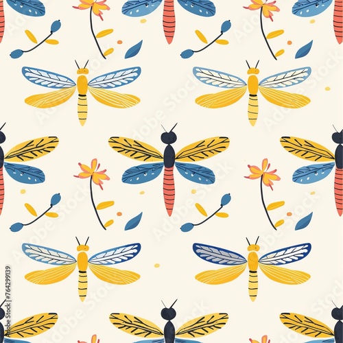 Seamless pattern with flat illustration of dragonfly  minimalism