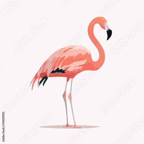 Flamingo bird standing on leg in profile flat vecto © iclute3
