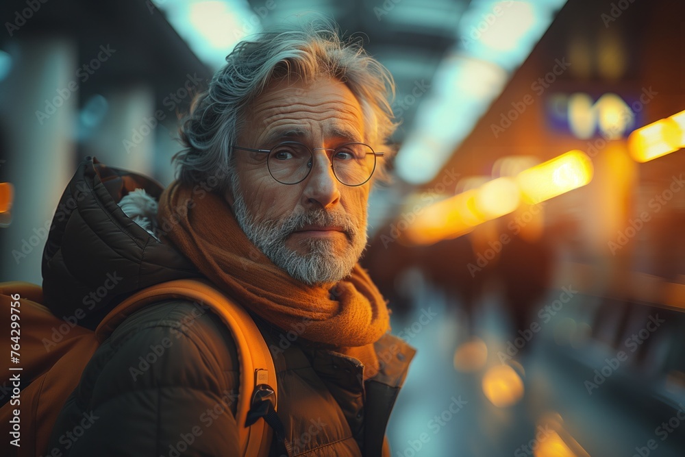 In a busy airport terminal, a man in a stylish suit stands out from the throngs of travelers. business travel In a busy airport terminal, a man in a stylish suit stands out from the throngs of travelers. business travel