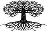 tree with roots silhouette vector illustration