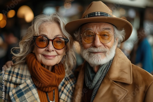 busy airport terminal, a aged couple in a stylish suits with luggages stands out from the throngs of travelers. retirement activity