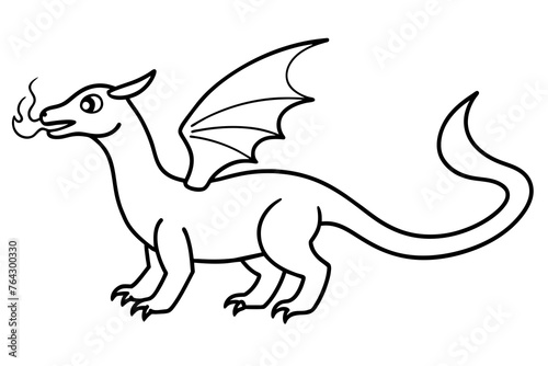 fire spitting dragon line art vector illustration