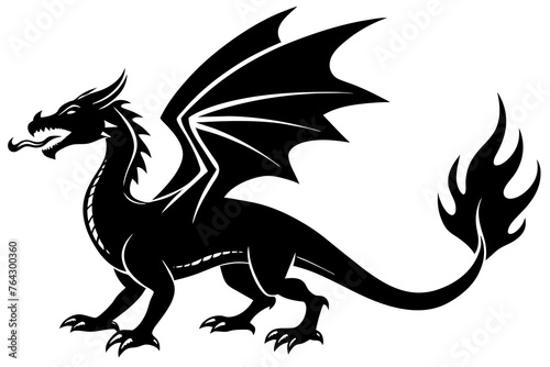 fire spitting dragon silhouette vector illustration