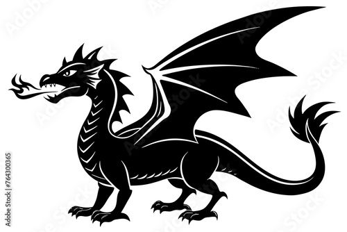 fire spitting dragon silhouette vector illustration