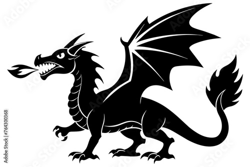 fire spitting dragon silhouette vector illustration