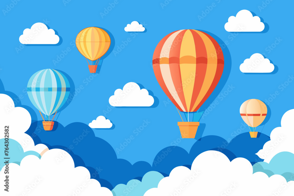 Naklejka premium Air balloon in the blue sky vector illustration