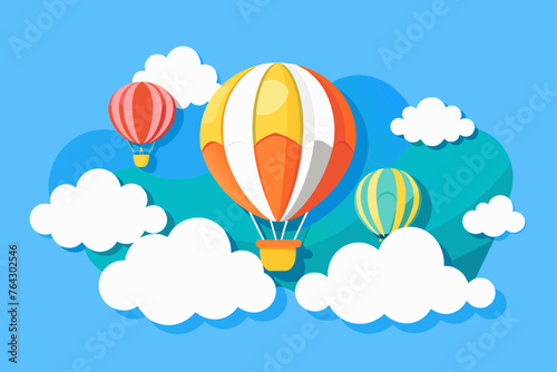 Air balloon in the blue sky vector illustration