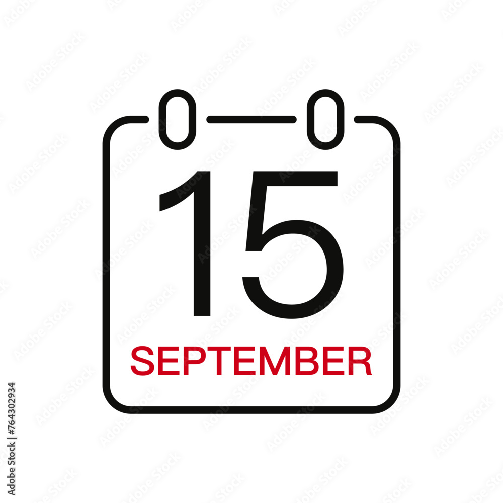 September 15 date on the calendar, vector line stroke icon for user interface. Calendar with date, vector illustration. September 15 date on the calendar, vector line stroke icon for user interface. Calendar with date, vector illustration.