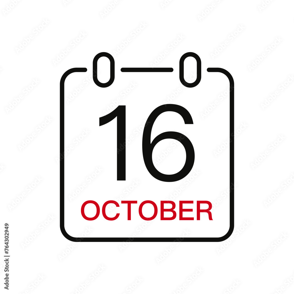 October 16 date on the calendar, vector line stroke icon for user interface. Calendar with date, vector illustration. October 16 date on the calendar, vector line stroke icon for user interface. Calendar with date, vector illustration.