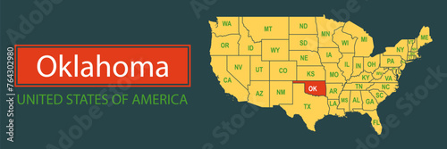 Banner, highlighting the boundaries of the state of Oklahoma on the map of the United States of America. Vector map borders of the USA Oklahoma state.