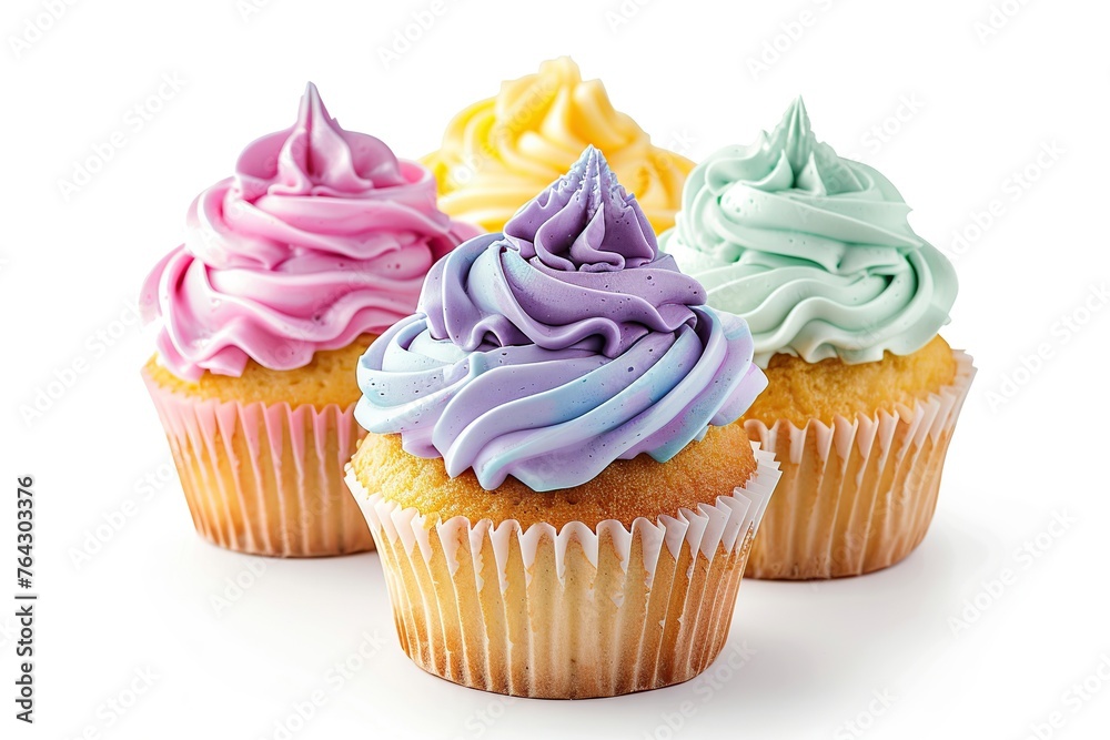 Tasty cupcakes with butter cream on white background