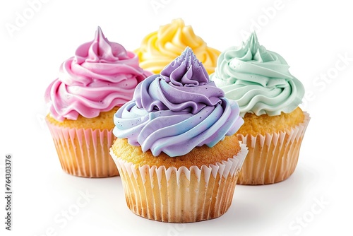 Tasty cupcakes with butter cream on white background
