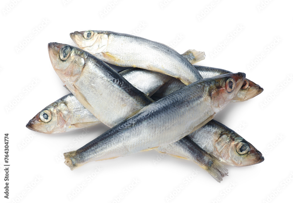 Fresh raw sprats isolated on white, top view Fresh raw sprats isolated on white, top view