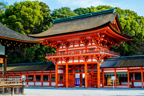 Kyoto, Japan - March 24 2016: Spring view in Yasaka Shrine in Kyoto Japan