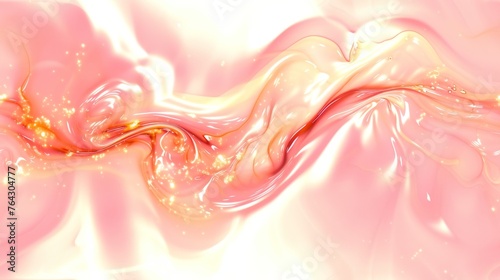 a computer generated image of a wave in pink and yellow with a gold ring in the middle of the wave.