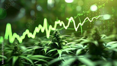 Cannabis plants  with a stock chart line