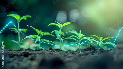 Cannabis plants  with a stock chart line