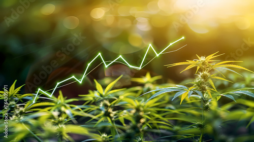 Cannabis plants  with a stock chart line