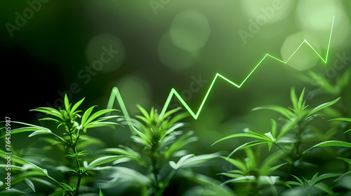 Cannabis plants  with a stock chart line