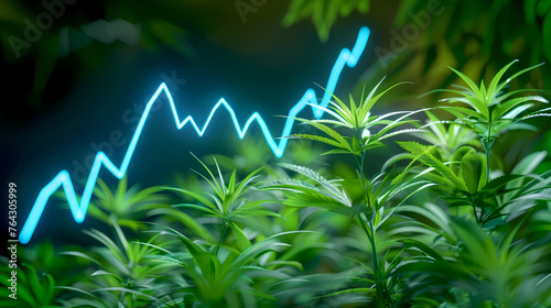 Cannabis plants  with a stock chart line