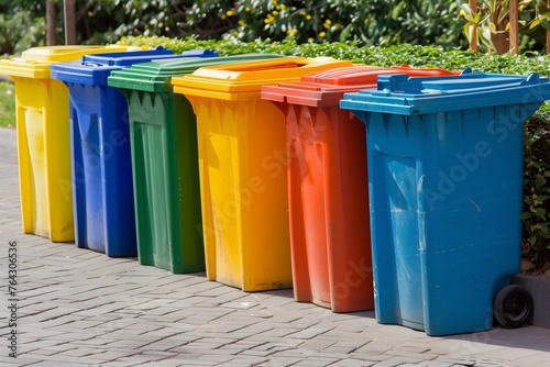 colorful recycling bin on the side of a street