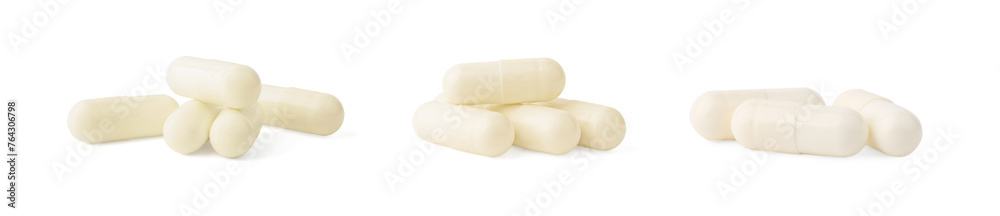 Collage of vitamin pills isolated on white Collage of vitamin pills isolated on white