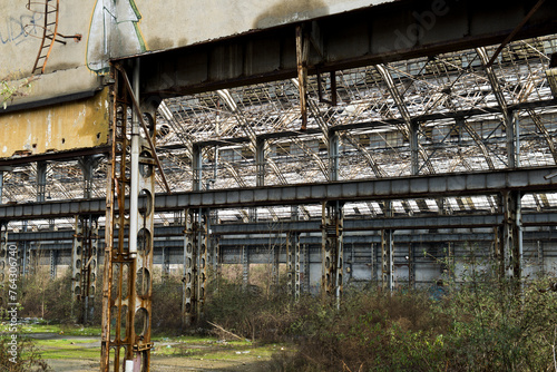 The crystal palace in Milan Lambrate, factory for the assembly line of motorcycles, abandoned, damage assessment to the structures of the former industrial plants photo