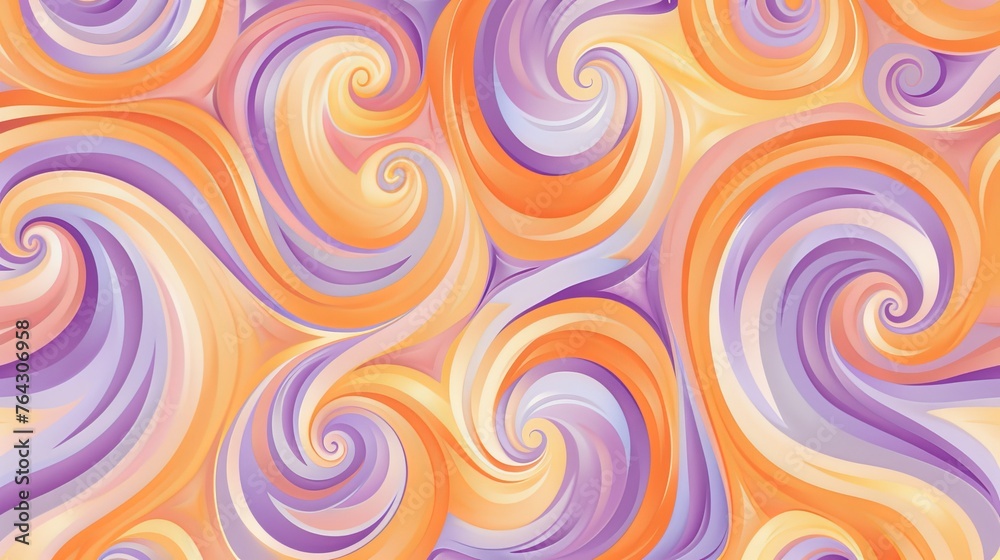 A fun and funky wallpaper with pastel orange and purple swirls that spark joy AI generated illustration