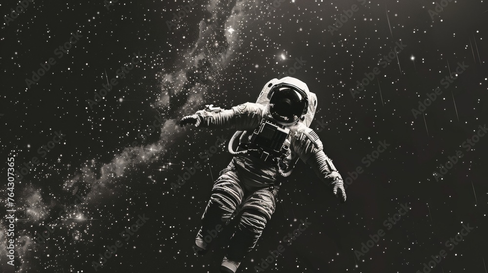 A lone astronaut floating in zero gravity surrounded by stars AI generated illustration
