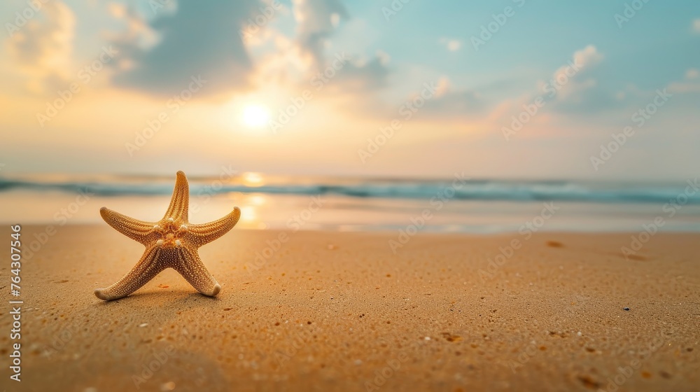 A lone starfish on a sandy beach with a gradient sky  AI generated illustration