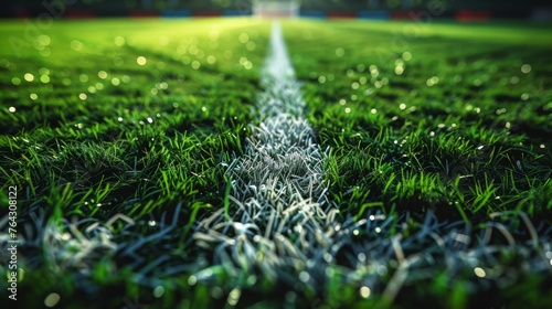 The pitch is marked with white lines on a green grass soccer field.