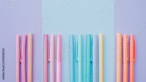 A minimalistic arrangement of pastel-colored pens AI generated illustration