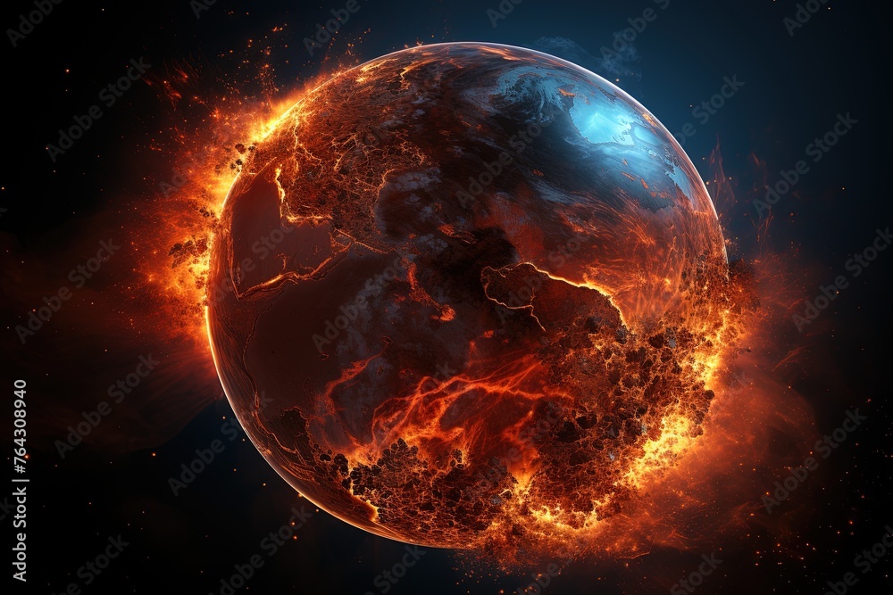 Earth globe with animated heat waves emanating from it, illustrating the spread of El Nino impact. Global Warming Concept with Earth in Heat Crisis - obrazy, fototapety, plakaty 