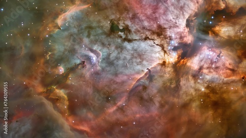 A serene view of a nebula with colorful clouds of gas and dust AI generated illustration