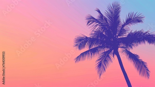 A simple outline of a palm tree against a gradient sunset sky AI generated illustration © Olive Studio
