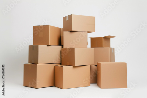 Stack of cardboard boxes against a white background