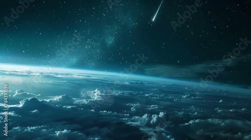A tranquil scene of a meteor shower streaking through the atmosphere AI generated illustration
