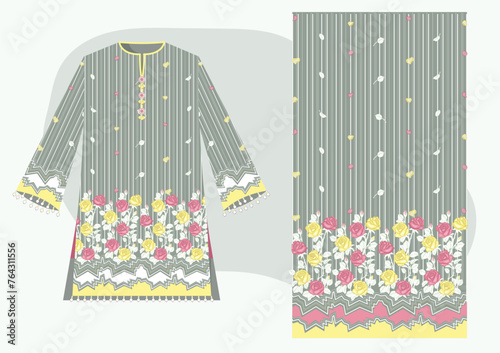 Girls dress illustration with rose print design