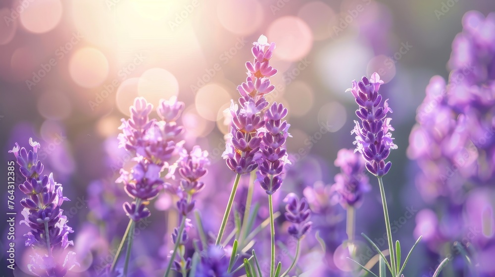 Naklejka premium Delicate lavender blooms bursting with pastel energy AI generated illustration