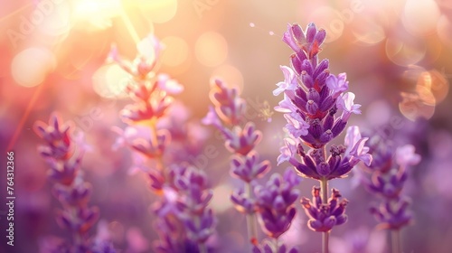 Delicate lavender blooms bursting with tranquil energy  AI generated illustration