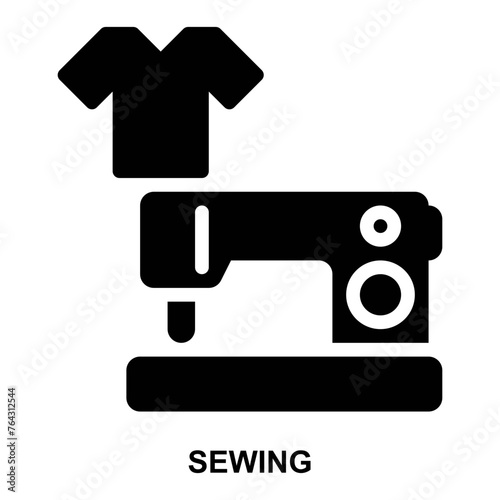 ewing, sewing machine, clothing, fashion, garment, production, industry expanded solid or glyph style icon for web mobile app presentation printing