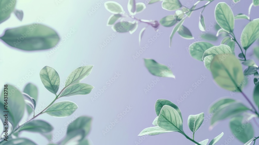 Tranquil mint green leaves drifting in a soft lavender sky AI generated illustration Tranquil mint green leaves drifting in a soft lavender sky AI generated illustration